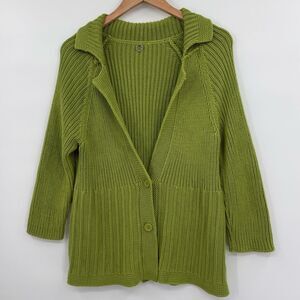 One Girl Who Collared Knit Button Front Cardigan Sweater in Green | Large